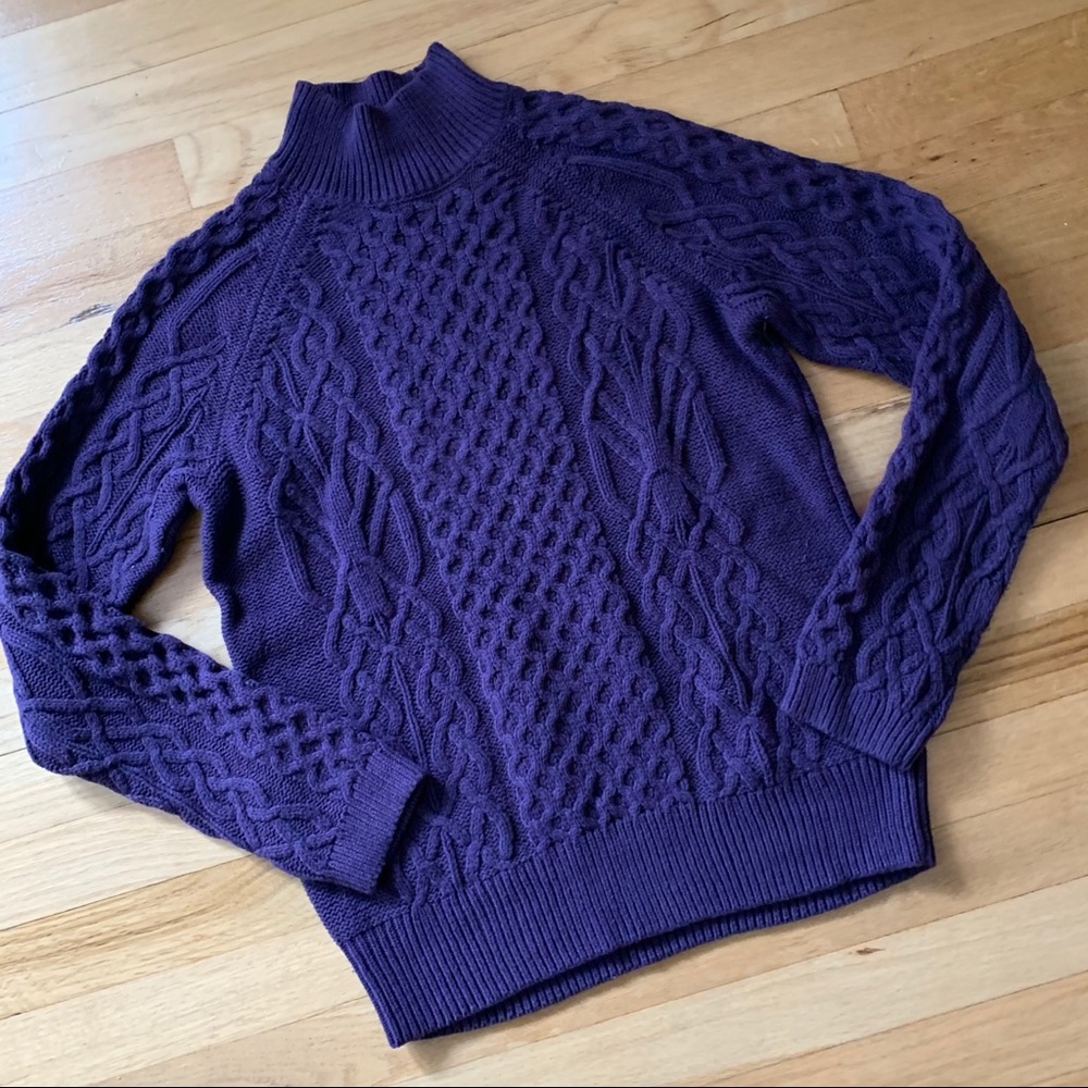 Purple Mock Neck Cable Knit Cozy Fall Sweater - Medium
